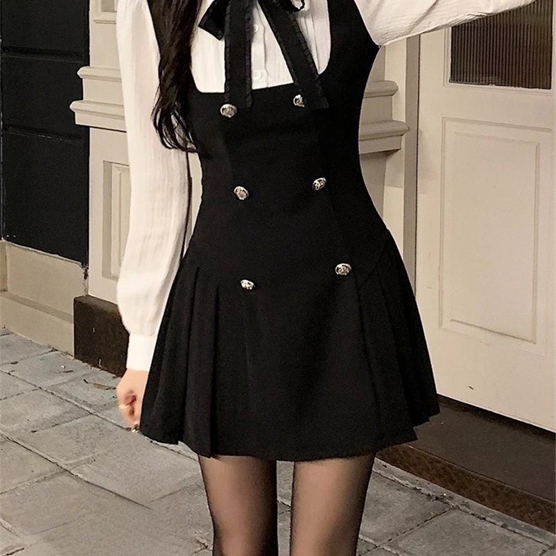 autumn vacation two piece dress for women ultra-thin chic long sleeved bow casual Y2k mini dress for women elegant short skirt 241231