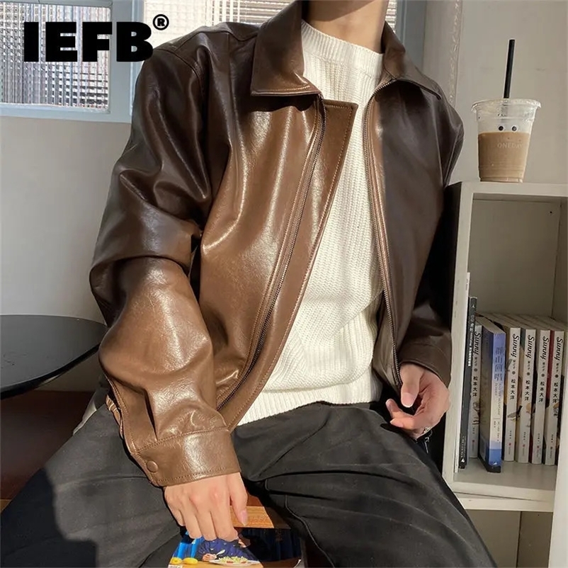 IEFB Men's Clothing Autumn Oversize Coat Korean Trend Loose Casual PU Leather Jacket Coat Male Zipper Lapel Clothes 9Y4382 240126