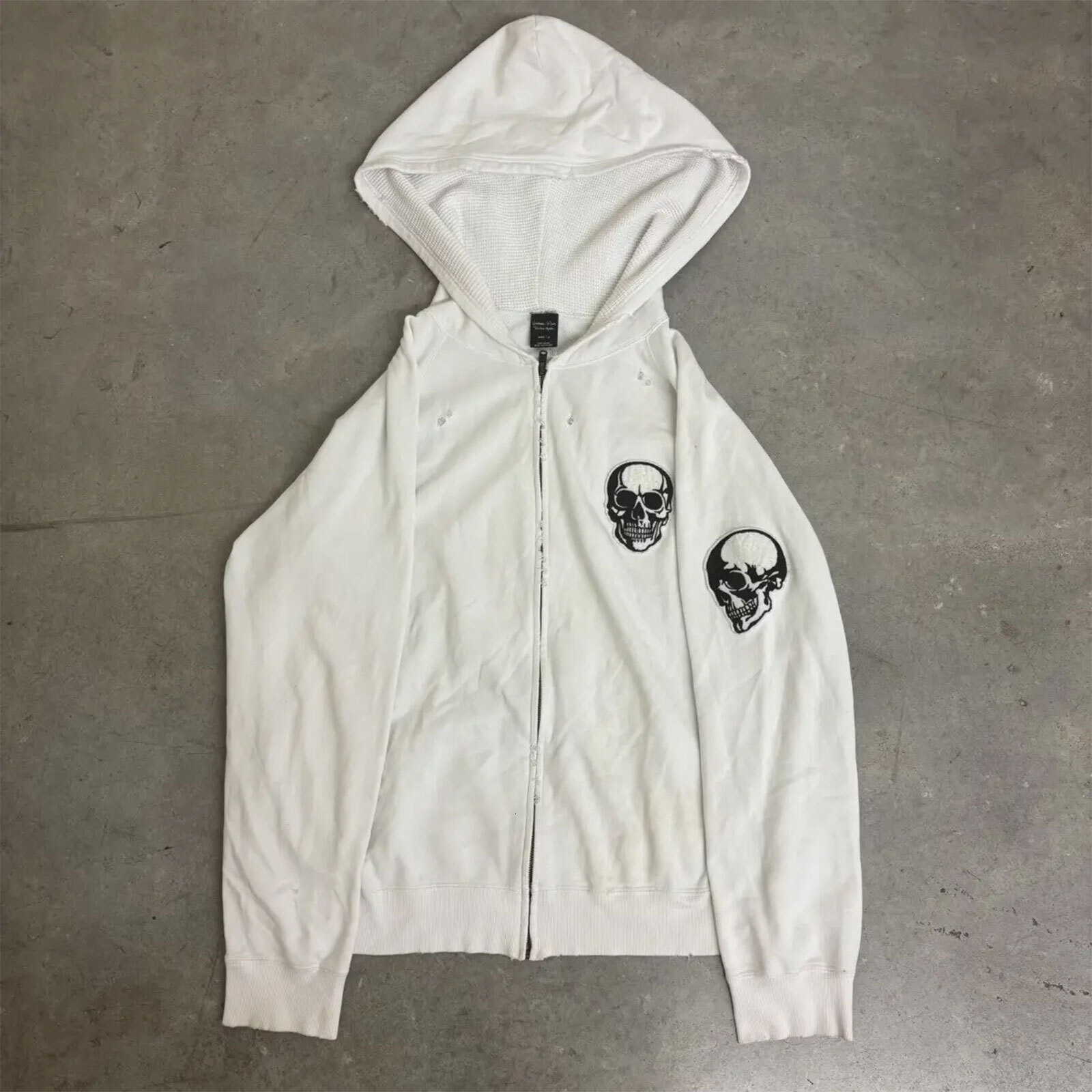 Men's Jackets Independent Number Nine Style 04SS White Skull Felt Embroidered Hooded Jacket Zipper Sports Sweatshirt