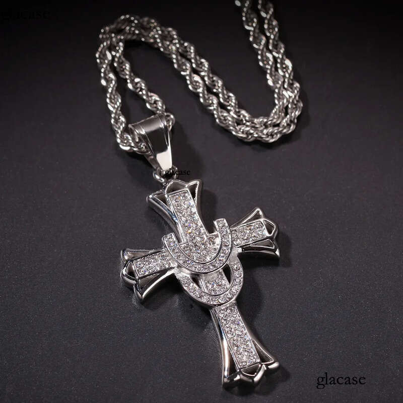 Shining Cross Pendants Necklace Stainless Steel Real Gold Plated Men Gift Religious Jewelry
