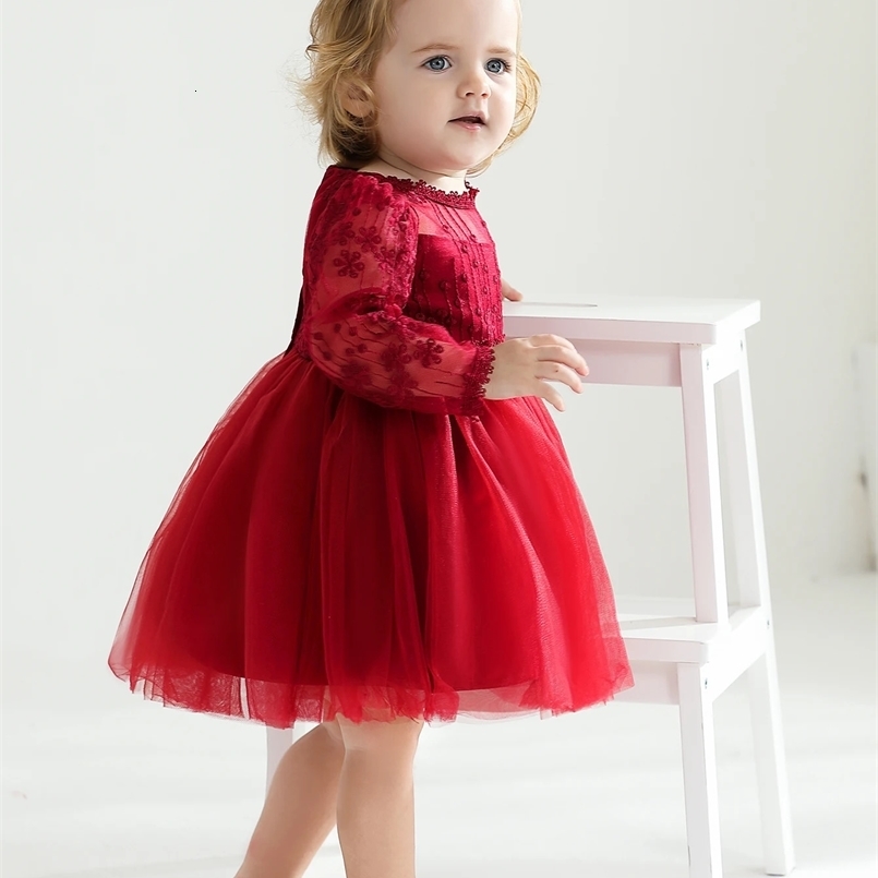 Girls Flower Vintage Floral Lace Long Sleeve Knee-Length Dress Wedding Party Evening Formal Pegant Dance Gown 250107