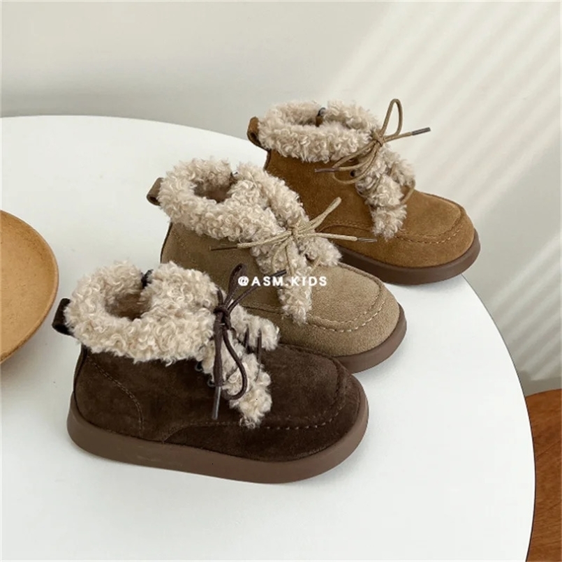 Winter Children Snow Boots Leather Warm Plush Kids Ankle Boots Non-slip Fashion Todder Boys Girls Boots 22-30 240710
