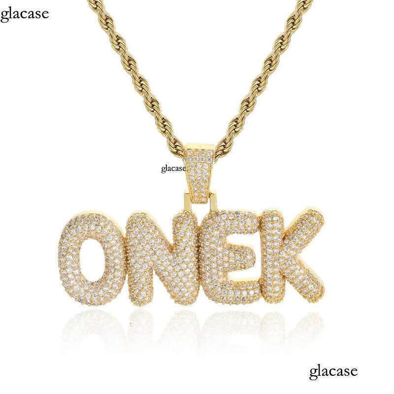 TopBling Hip Hop A-Z Custom Pendant Necklace Charm Bubble Letter Real Gold Plated Women Men Jewelry Gift