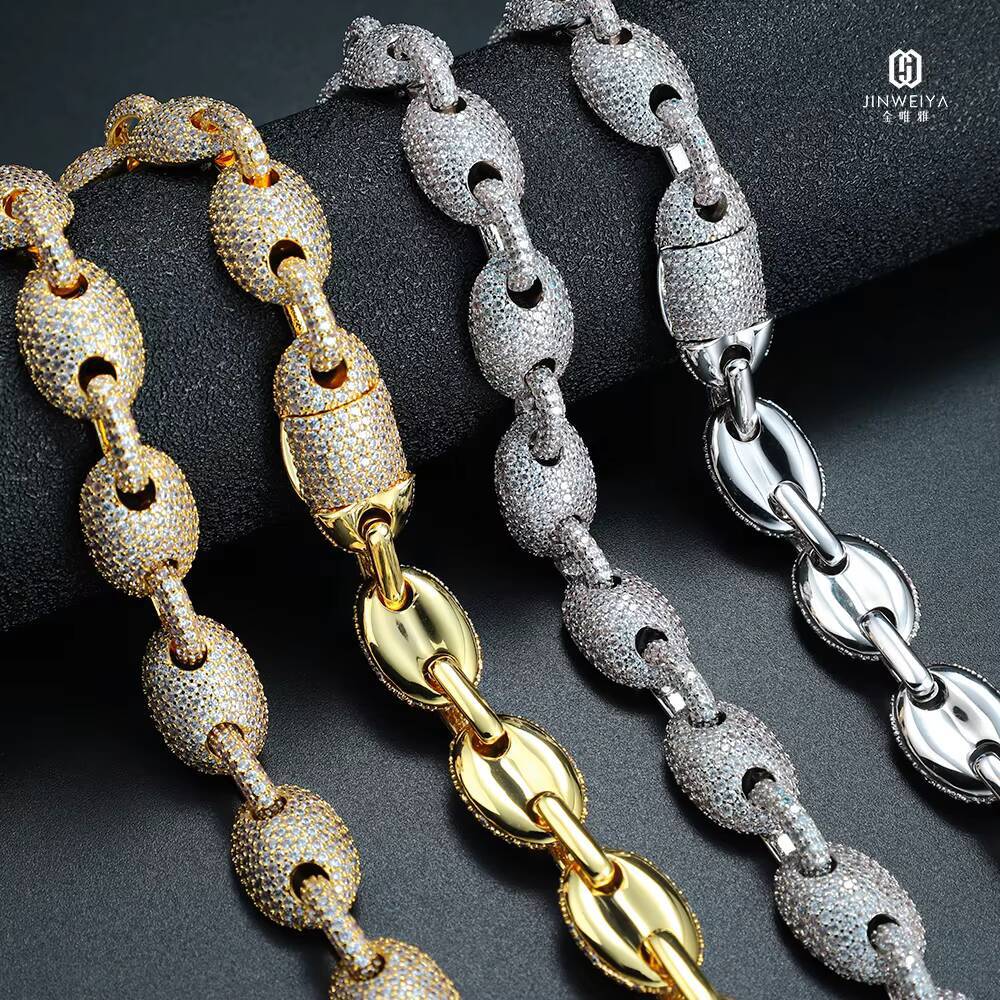 FaMoissaniteory Sale Hip Hop Copper Jewelry Miami Cuban Chain Mens Necklace Bracelet Shiny Moissanite Ice Out Jewelry Set