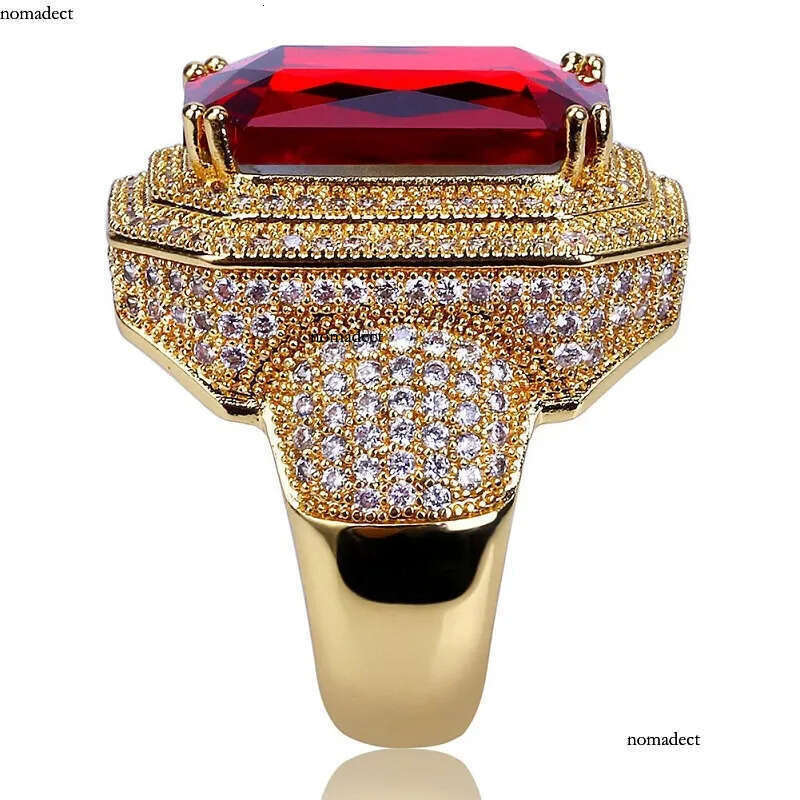 Mens Hip Hop Ring Jewelry High Quality Ruby Gemstone Zircon Fashion Gold Punk Rings 5d