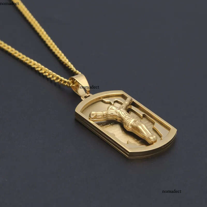 Mens Hip Hop Neclace Jewelry Stainless Steel Jesus Pendant Necklace Fashion Gold Dog Tag Necklaces 77