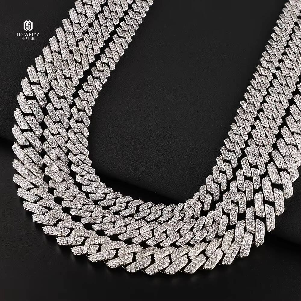 Hip Hop Jewelry Moissanite Necklace 8MM 10MM 12MM Wide Double Row S925 Silver VVS Grade Moissanite Iced Out Cuban Link Necklace