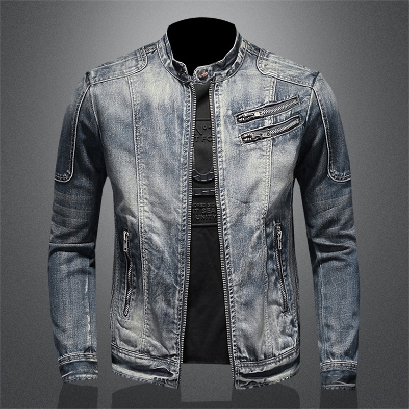 Men's Jackets Style Denim Jacket for Men Spring Autumn Zippers Solid Color Denim Coat 230225