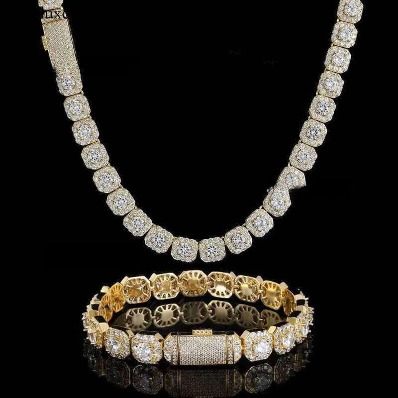 Necklace bracelet Moissanite Dia Custom Vvs Cuban Link S Sier 10mm Large Tennis Chain Solid Back Hiphop e4