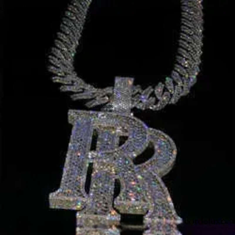 Custom Hip Hop Jewelry Rapper Letter Iced Out Baguette Initial Vvs Moissanite Pendant 41