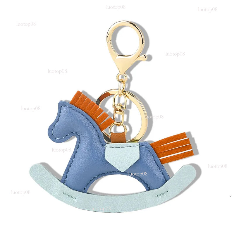 key chain designer crazy Ins pony cartoon rocking horse handmade leather bag pendant car keychain wallet