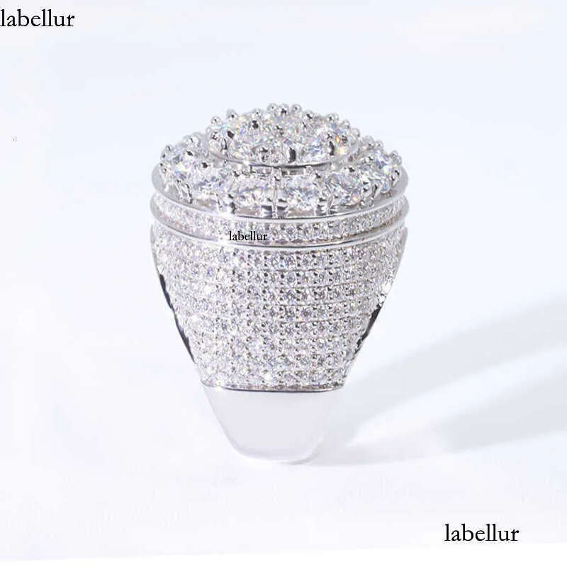 Hip Hop Style Iced Out Round Brilliant Cut VVS Moissanite Gold Plated Sterling Sier Ring For Men e9