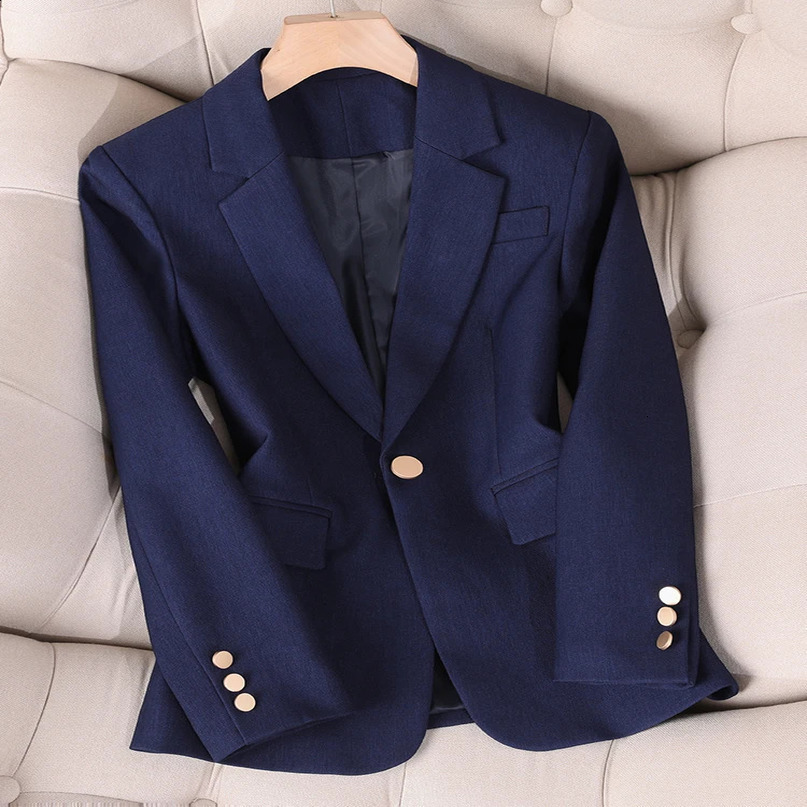 Arrival Autumn Winter Khaki Navy Women Blazer Coat Long Sleeve Single Button Office Ladies Business Work Wear Formal Jacket 240801