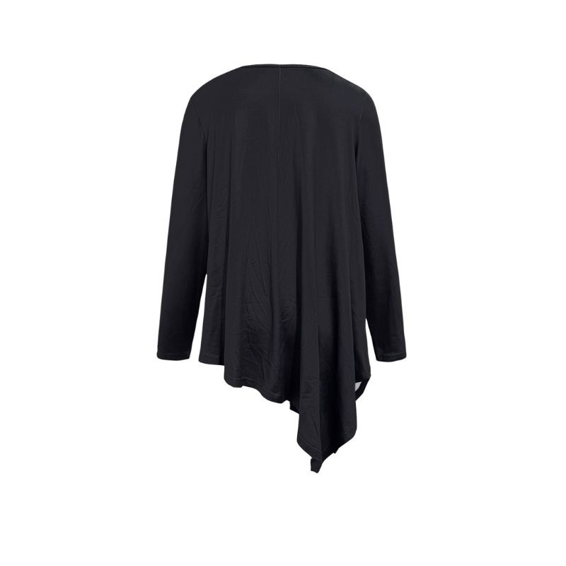 Women's Autumn New Fashion Elegant Floral Printed Long - Sleeve T - Shirt, Irregular Hem Milk Silk Loose Casual Top-CF52839