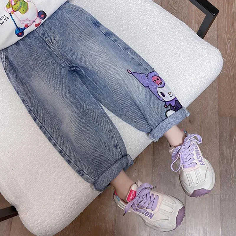 Sanrio 2024 New Kuromi Kids Jeans Cute Cartoon Retro Loose Fashion Elastic Waist Children Versatile Jeans Toys for Girl Gifts L250925