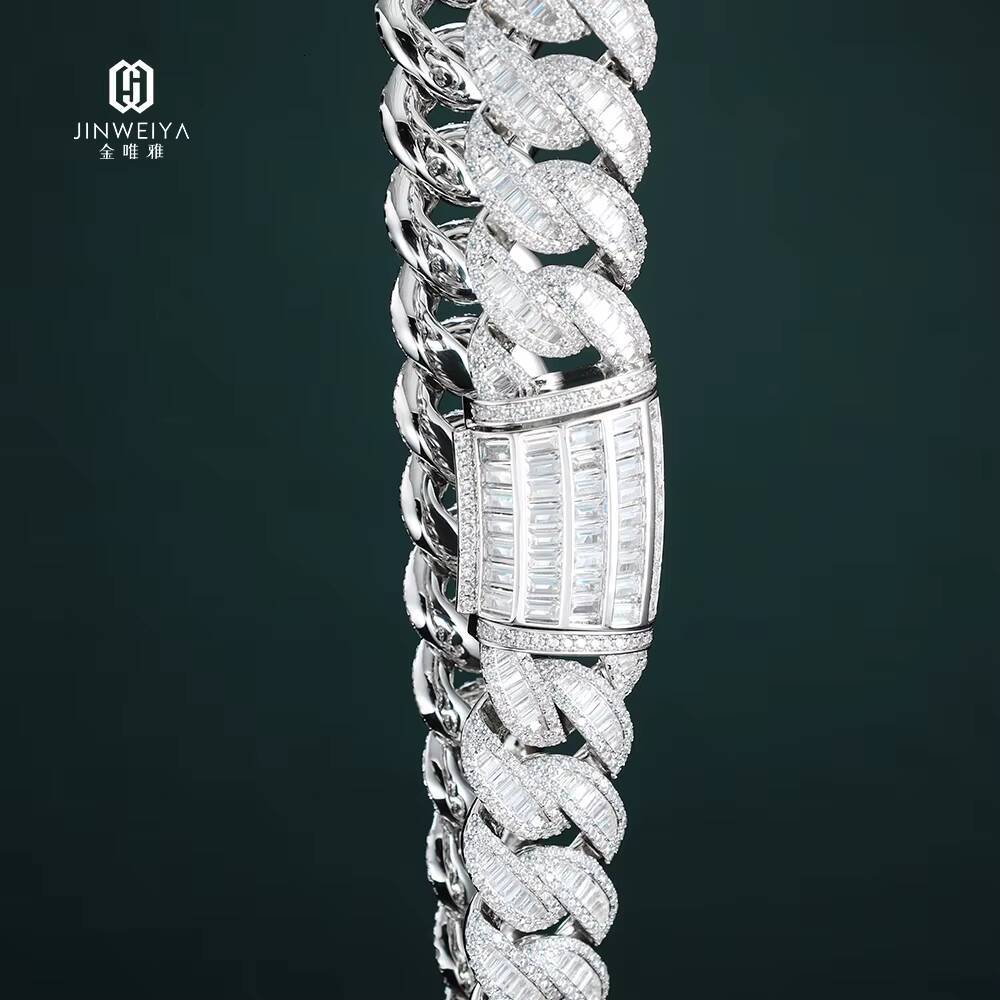 Hip Hop Luxury 5A Moissanite Heavy Necklace Baguette Iced Out Cuban Link Chain