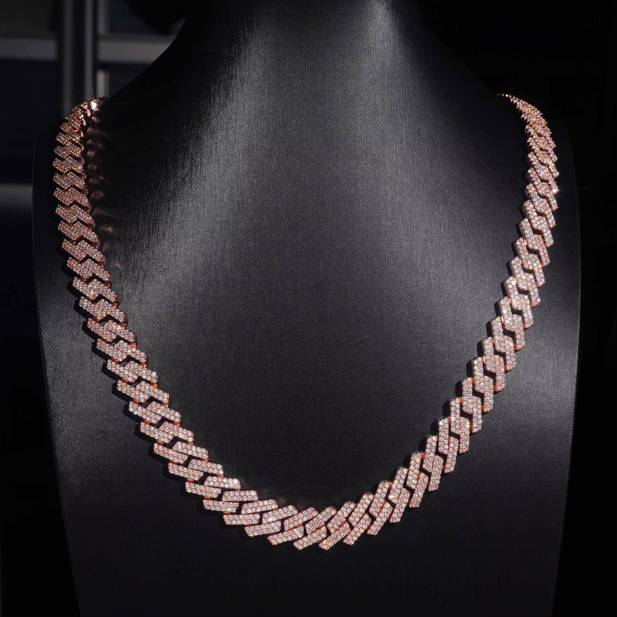 Rose Gold Plated 13MM Cuban Link Necklace VVS Moissanite Diamond Hip Hop Jewelry Necklace