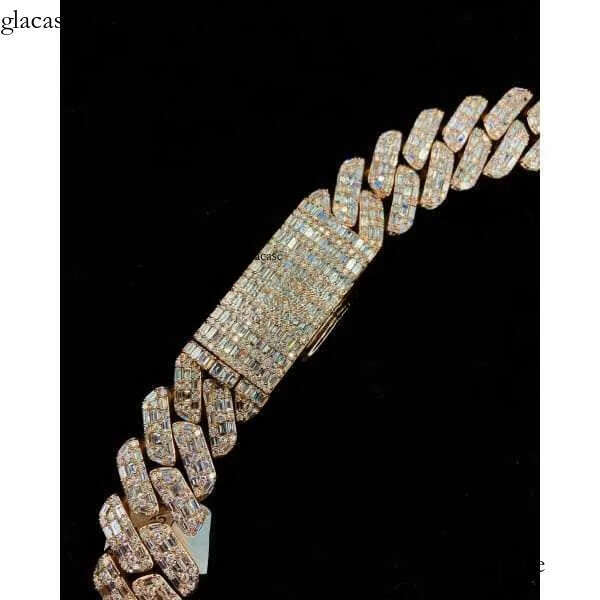 Heavy Quality 20mm Cuban Link Chain VVS Baguette Moissanite Dia Sterling Sier Rose Gold Plated Gift For Men and Women 0d