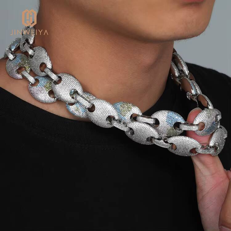 Customized Trendized 20mm Sparkling Luxury Hip Hop Jewelry Multicolor Pig Nose Necklace Miami Iced Out Moissanite Cuban Chain Link