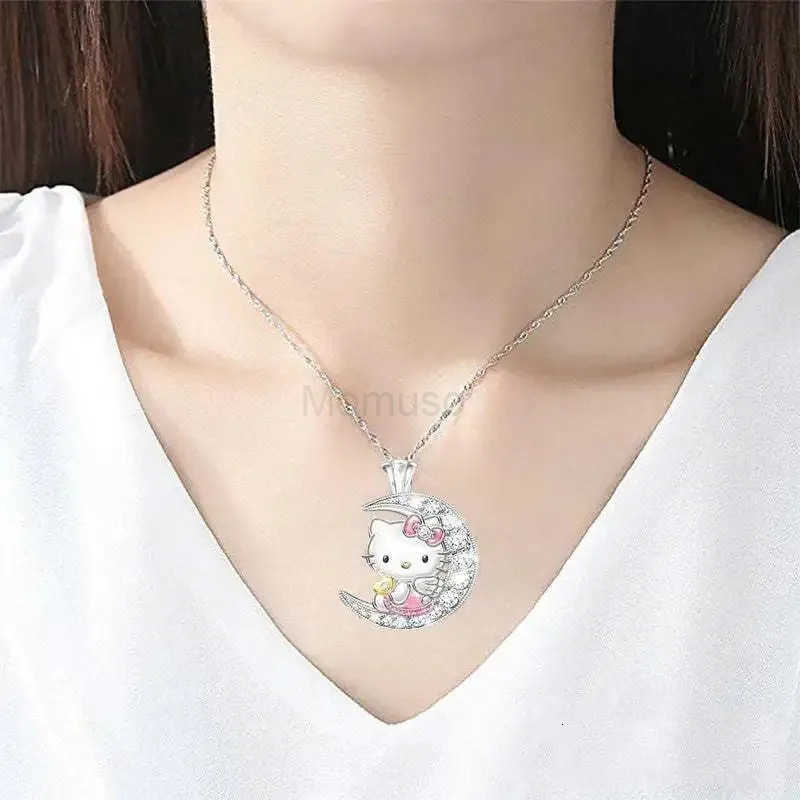 Sanrio New Kawai Hello Kitty Jewelry Childrens Pendant Necklace Female Moon Cute Animal Accessories Cartoon Xiao Mao Jewelry L250925
