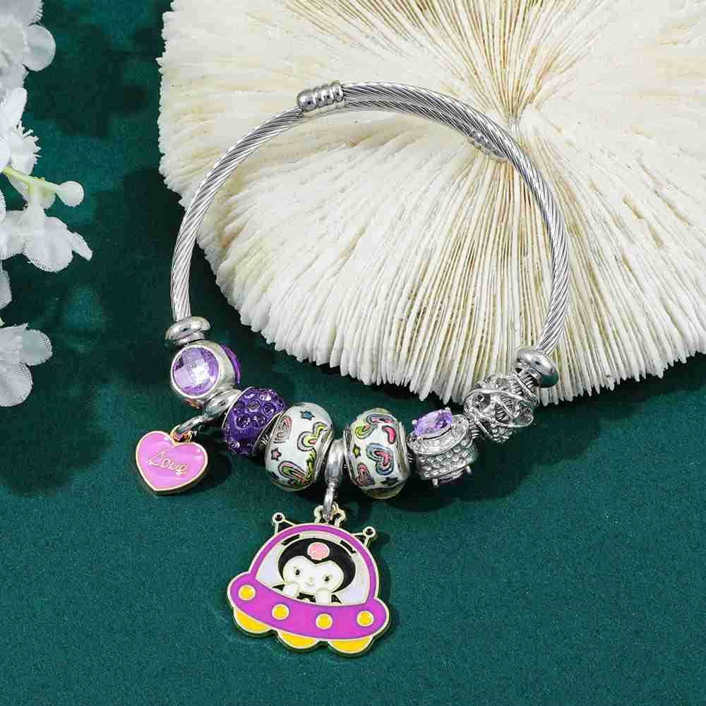 Sanrio Kuromi Bracelet Adjustable Heart Pendant Alloy Jewelry Cute Cartoon Anime Fashion Gift for Women Girls L250925