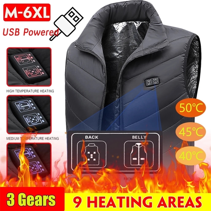 Men's Vests 9 Areas Heated Jacket Men Warm Vest USB Women's Heating Jacket Heated Vests Coat Hunting Hiking Camping Autumn Winter Male 23102