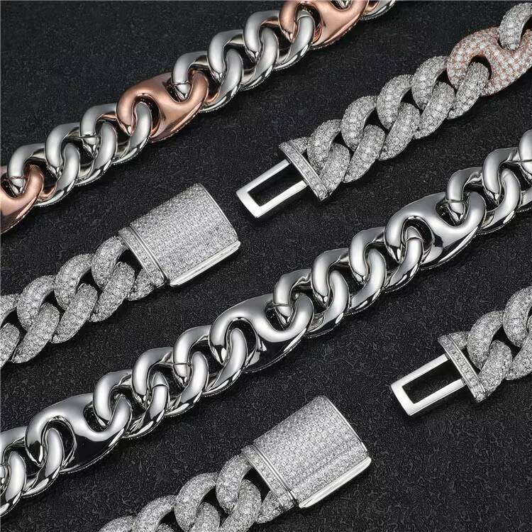 FaMoissaniteory Customized Trend Quality Gold Plated Hip Hop Link Chain Necklace for Men Mens Fashion Design with Moissanite Main Stone for Gift