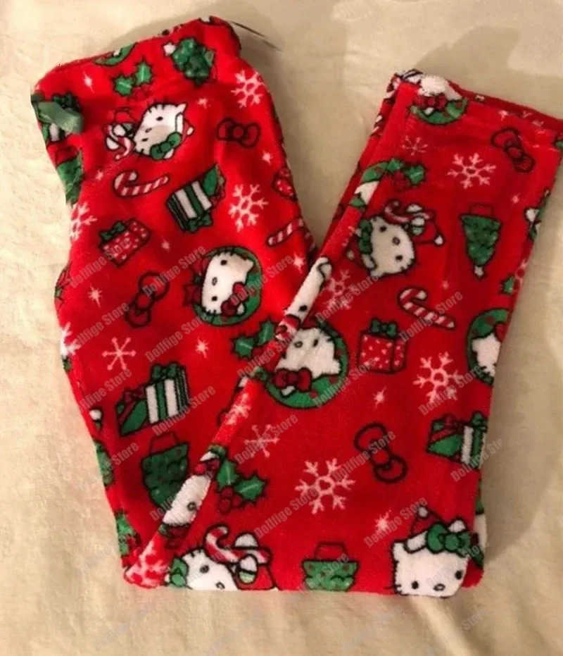 Sanrio Hello Kitty Pajamas Halloween Flannel Pumpkin Fashion Trousers Women Cute Anime Cartoon Casual Autumn Christmas Home Pant L250925