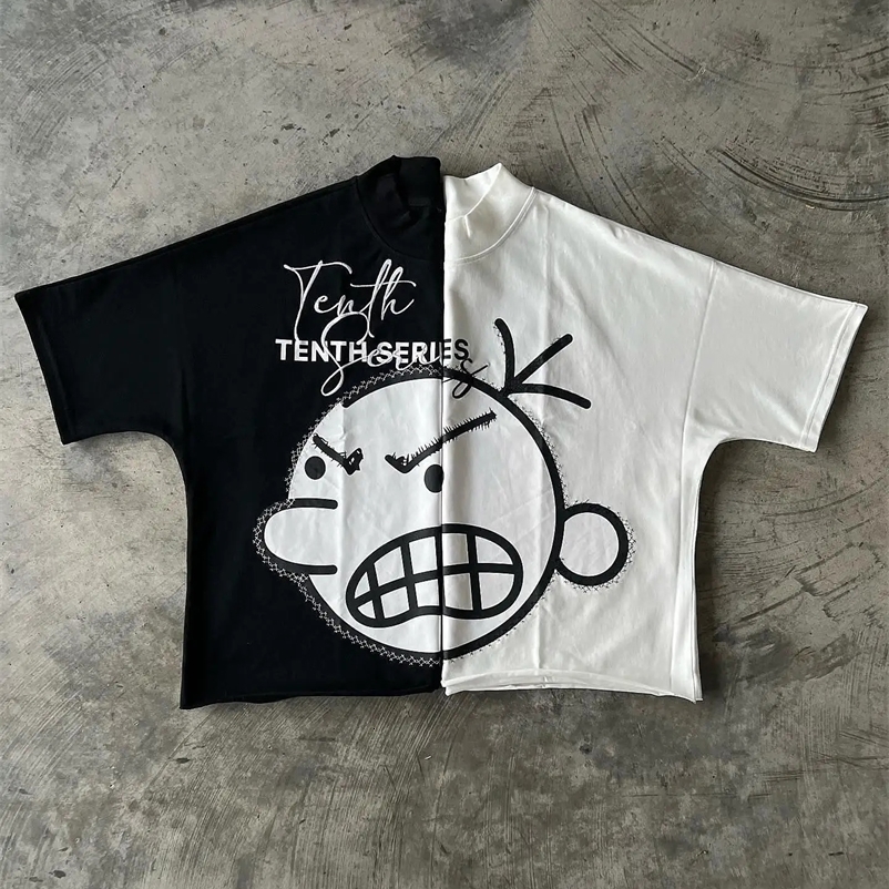 Streetwear T Shirt Y2K Harajuku Hip Hop Letter Cartoon Graphic Print Oversized Tshirt Mens Round Neck Cotton Short Sleeve Tops 240409