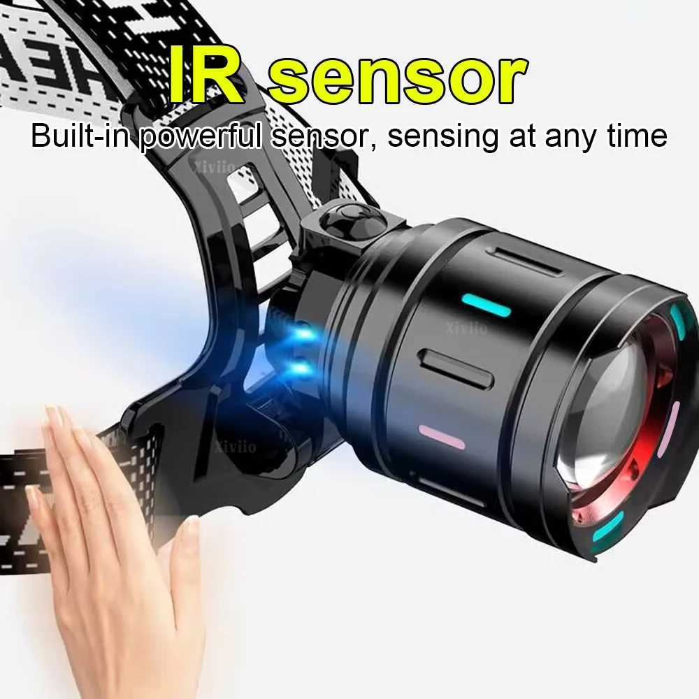 900000LM High Bright LED Headlamp Powerful Head Flashlight Rechargeable Headlight Outdoor Zoomable Head Lamp for Fishing Camping J250925