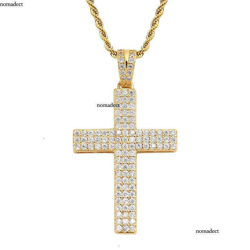 Sier Dia Cross Necklace Mens Gold Necklaces Iced Out Pendant Hip Hop Jewelry 1b