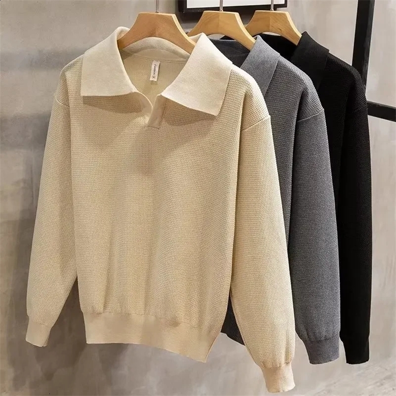 Mens autumn and winter high-end fashion knitted polo shirt long sleeved zipper casual sweater 241203