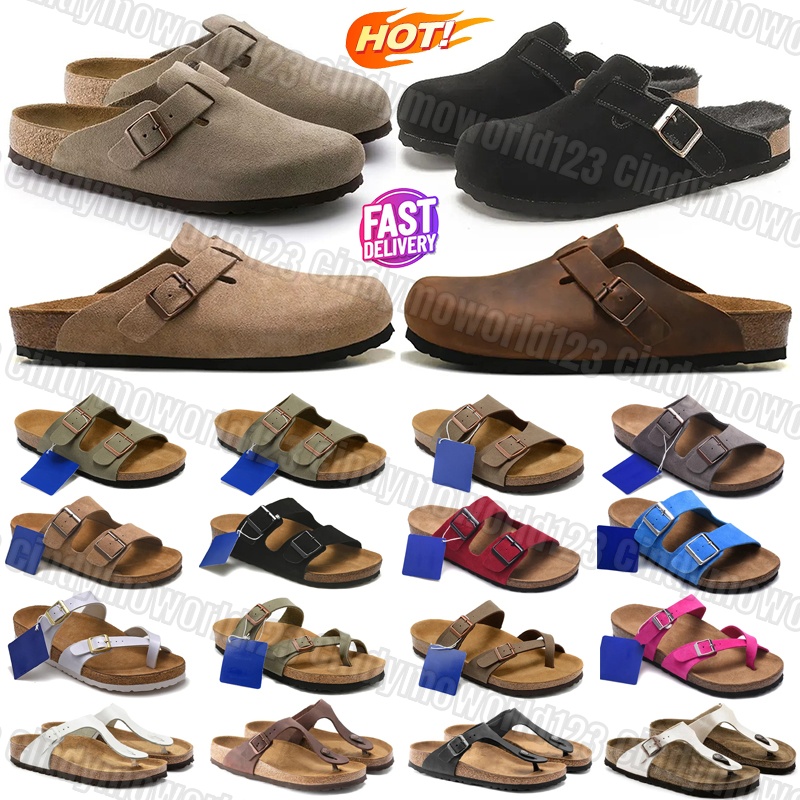 Designer slides mens womens sandals clog Mud black brown grey Plush leather clogs slide breathable flip flops shoes sandal Beach slide