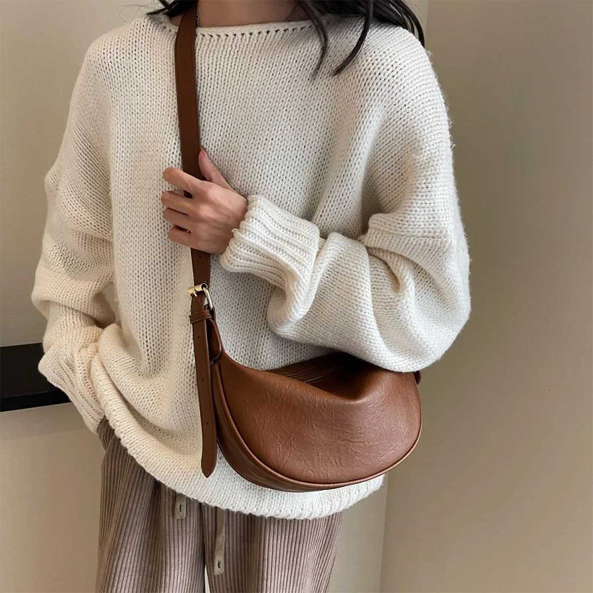 Shoulder Bag for Women Crossbody Bag Womens Lightweight Hobo Bag Vintage Leather Crescent Bag Solid Color PU Leather Dumpling Z250918