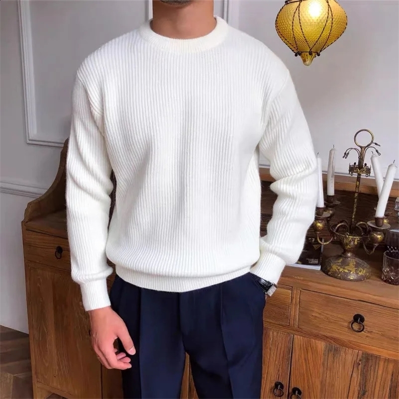 Casual Knitted Mens Polo Shirt Knitted Long Sleeve O-neck Sweater Mens Casual Solid Color Jumping Top Mens Sweater 241203