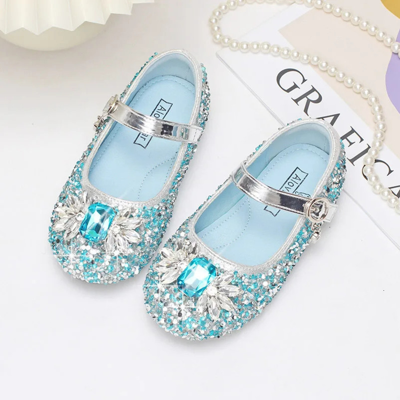 Girls Crystal Shoes Elsa Princess Shoes Non-slip Flat Shoes Childrens Soft-soled Foreign Crystal Shoes in Spring and Autumn 241219