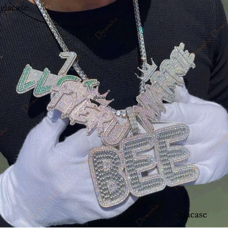 Solid Back Sier Rose Gold Moissanite Name Custom Hip Hop Letter Pendant for Cuban Link Chain