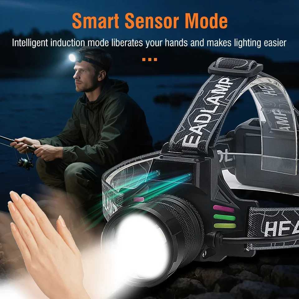 BORUiT 1000LM LED Headlamp with Motion Sensor TypeC Rechargeable Zoomable Headlight Waterproof 300M Long Throw for Camping J250925