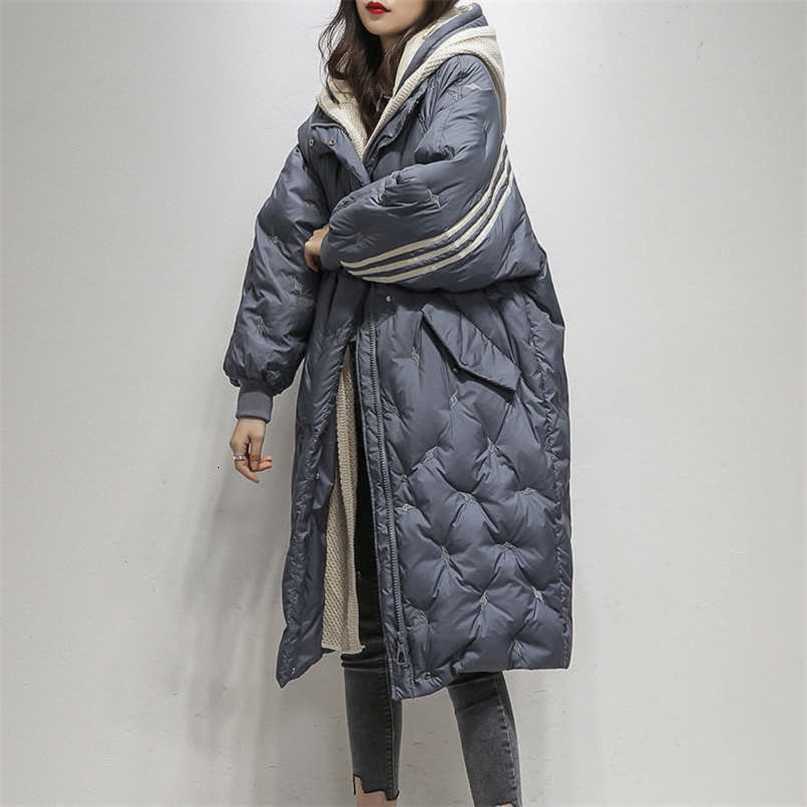 Hooded 90 White Duck Down Coat Women Long Jacket Winter Loose Down Jackets Female Overcoat Fashion Thick Parkas Lady Outwears 211221