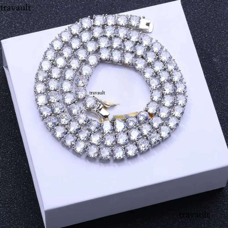 NUOYA Pass Dia Tester Moissanite Iced Out Round Brilliant Cut Sier Tennis Chain Necklace Women Jewelry