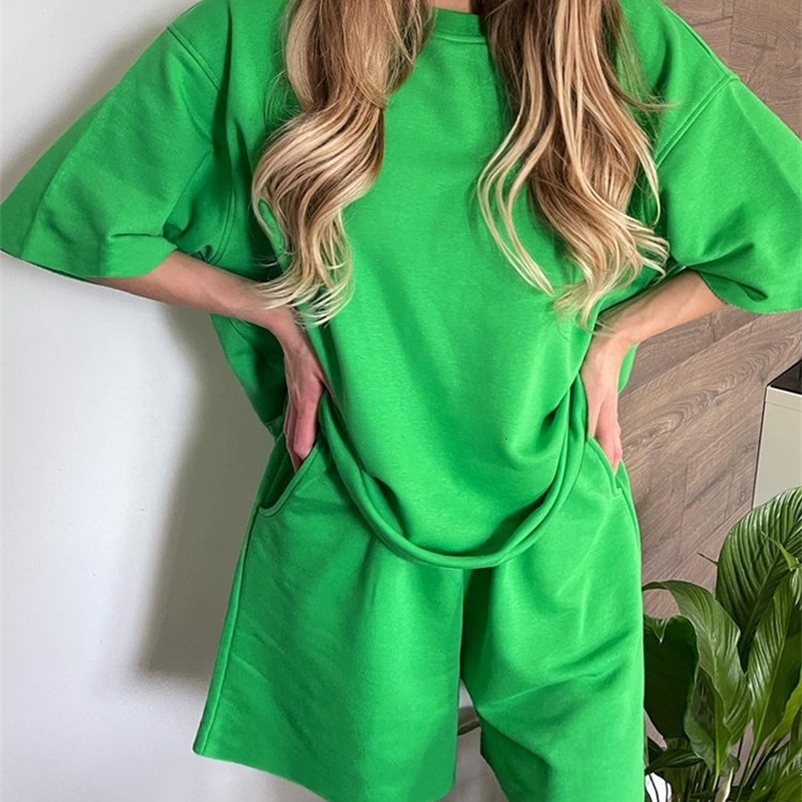 Women's Two Piece Pants Cotton Women's Summer Suit with Shorts and Top Classic Casual Oversize Two-piece Set Tracksuit Shorts and T-shirt fo