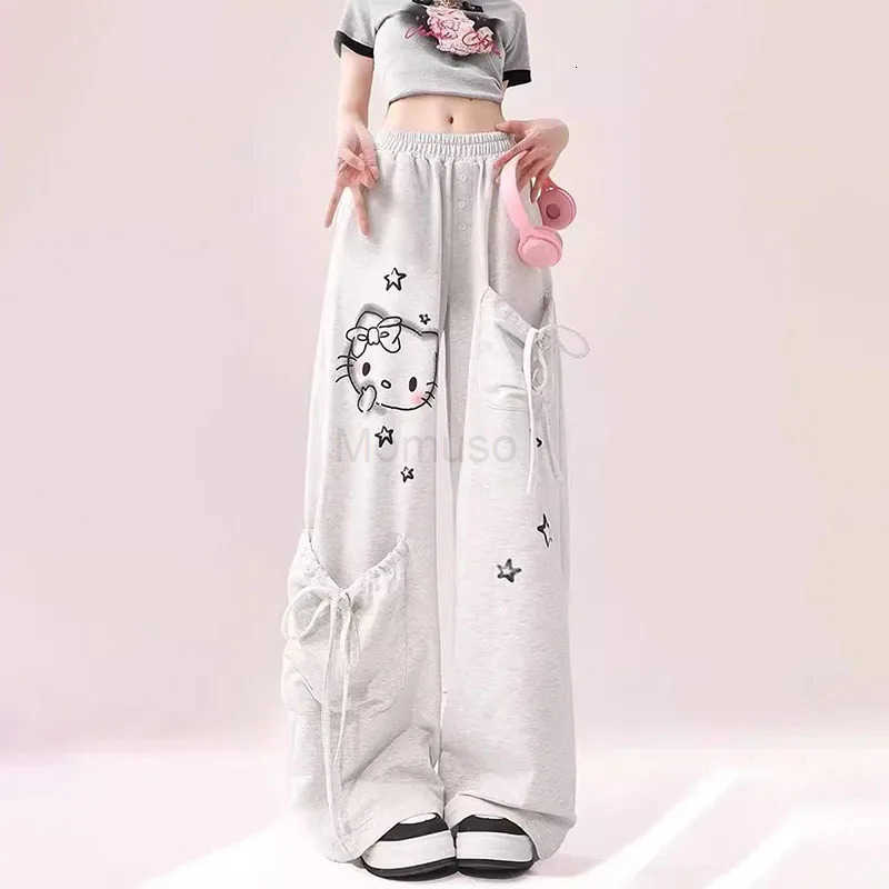 Sanrio Hello Kittys Graffiti Wide Leg Pants Kawaii Sanrios Oversize Sports Streetwear Sweatpants for Women Autumn Casual Trousers Gift L250925