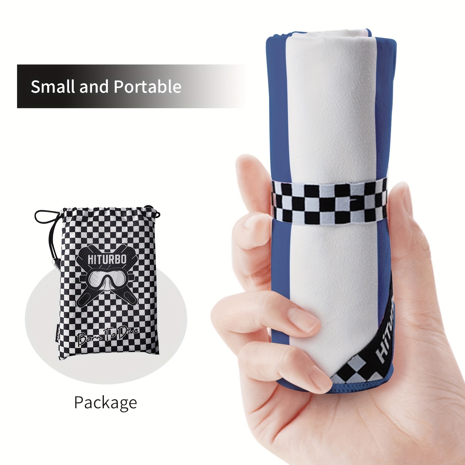 1 Piece HiTurbo Microfiber Towel Quick Dry, Extra Large, Blue White Striped Design, Lightweight and Durable, Suitable for Beach, Travel, Camping, Swim