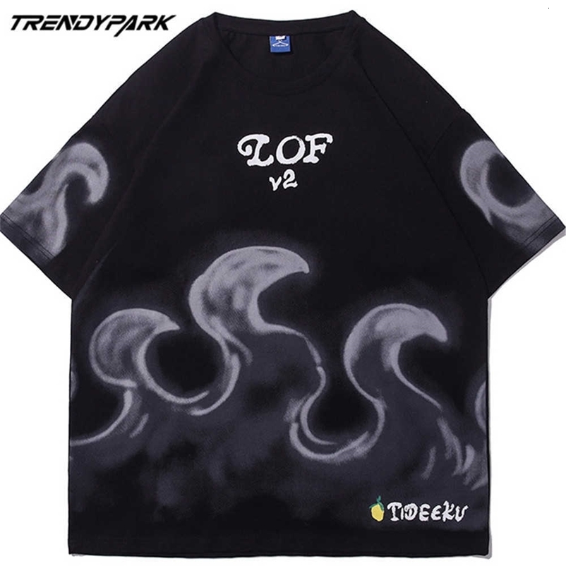 Men's T-shirt Funny Flame Print Summer Short Sleeve Tee Hip Hop Oversized Cotton Casual Harajuku Streetwear Top Tshirts Clothing 210601