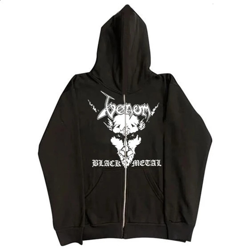 Y2K Goth black loose zipper hoodie men woman American cross head print street Harajuku oversized sweatshirt Y2K punk hoodie 240809