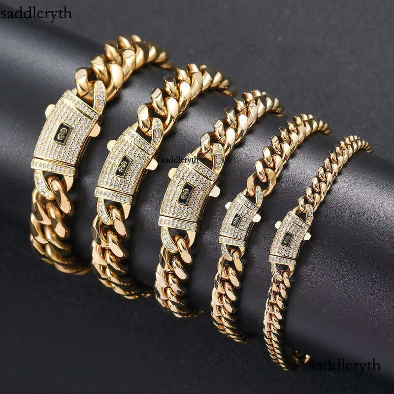BES 6-14mm Miami Bracelet Set 14K Gold Stainless Steel Monaco Cuban Link Chain Necklace Hip Hop for Men