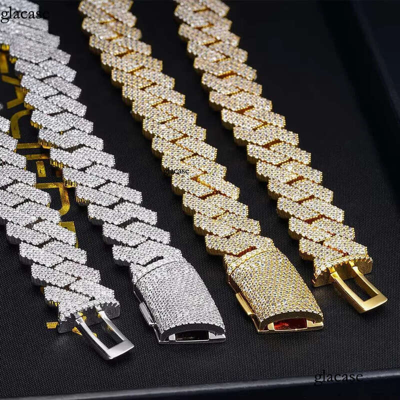 Mens 14K Gold Plated Pure Sier 13Mm Link Chain Moissanite Dia Iced out Hip Hop Bling Sets Fashionable Jewellery