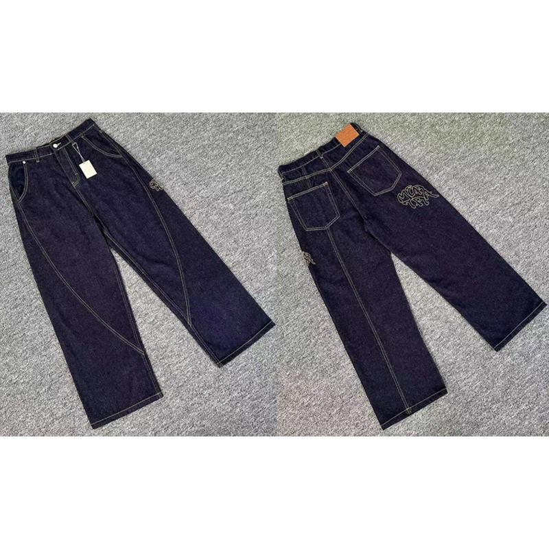Men's Hoodies High Street Retro Jeans Classic Embroidered Patchwork Straight-leg Trousers Men Women Casual All-match Denim Pants