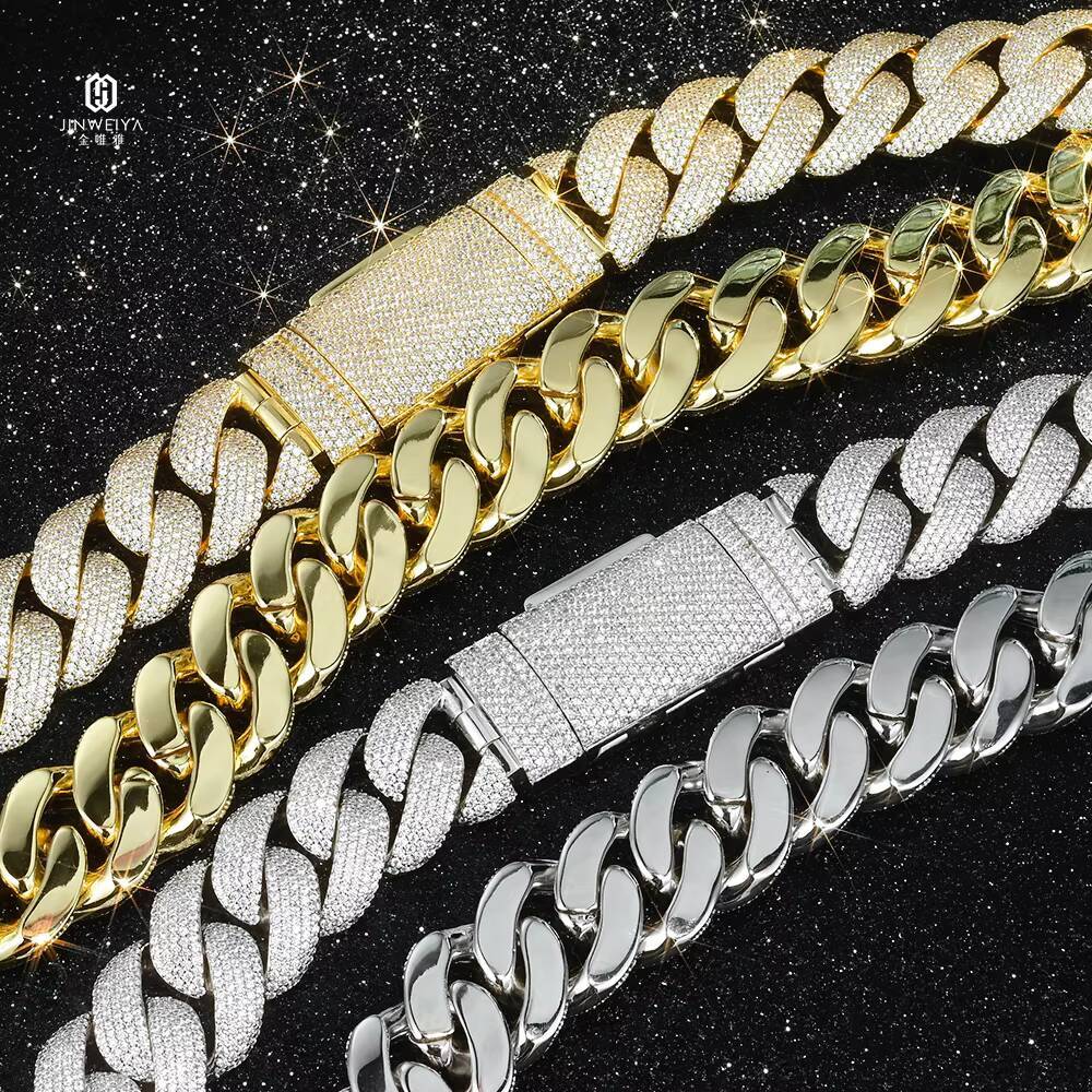 Heavy Duty VVS Moissanite Cuban Link Chain 925 Silver Material Iced Out Design20mm 5 Rows Hip Hop Jewelry
