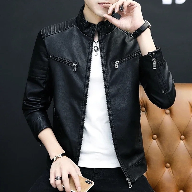 Slim Fit Short Coat Men Fashion Leather jacket Blazer Jackets Male Outerwear Men Streetwear Casual Leather Suit Jacket Men 240716